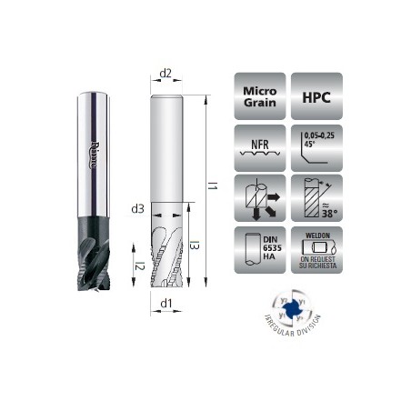 Fresa HM18CNFR rivestita SUPREME Z3-4 Ø 5 - 16