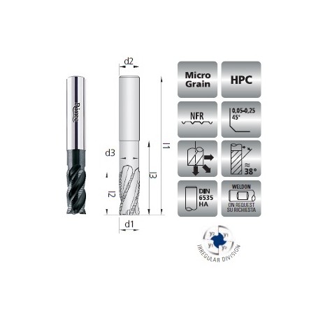 Fresa HM18NFR rivestita SUPREME Z3-4 Ø 5 - 20
